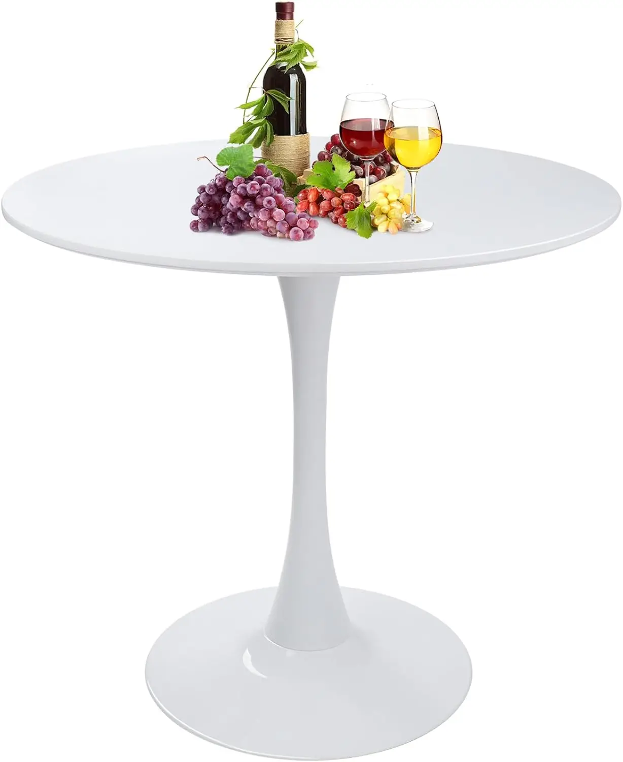 

Round White Dining Table Modern Kitchen Table 31.5" with Pedestal Base in Tulip Design Mid-Century Leisure Table