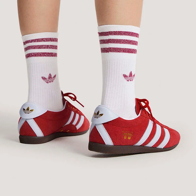 Adidas Originals Womens Fashion Casual Sneakers KJ3957 Leather Upper Narrow Fit Lace‑up Daily Walking Shoes Light Scarlet