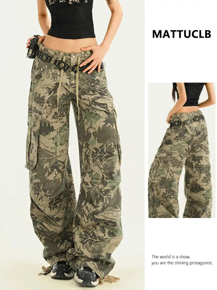 

Women Goblin Core Long Trousers Gyaru Camouflage Cargo Pants Y2K Streetwear Japanese Harajuku Loose Casual Grunge 2000s Tide