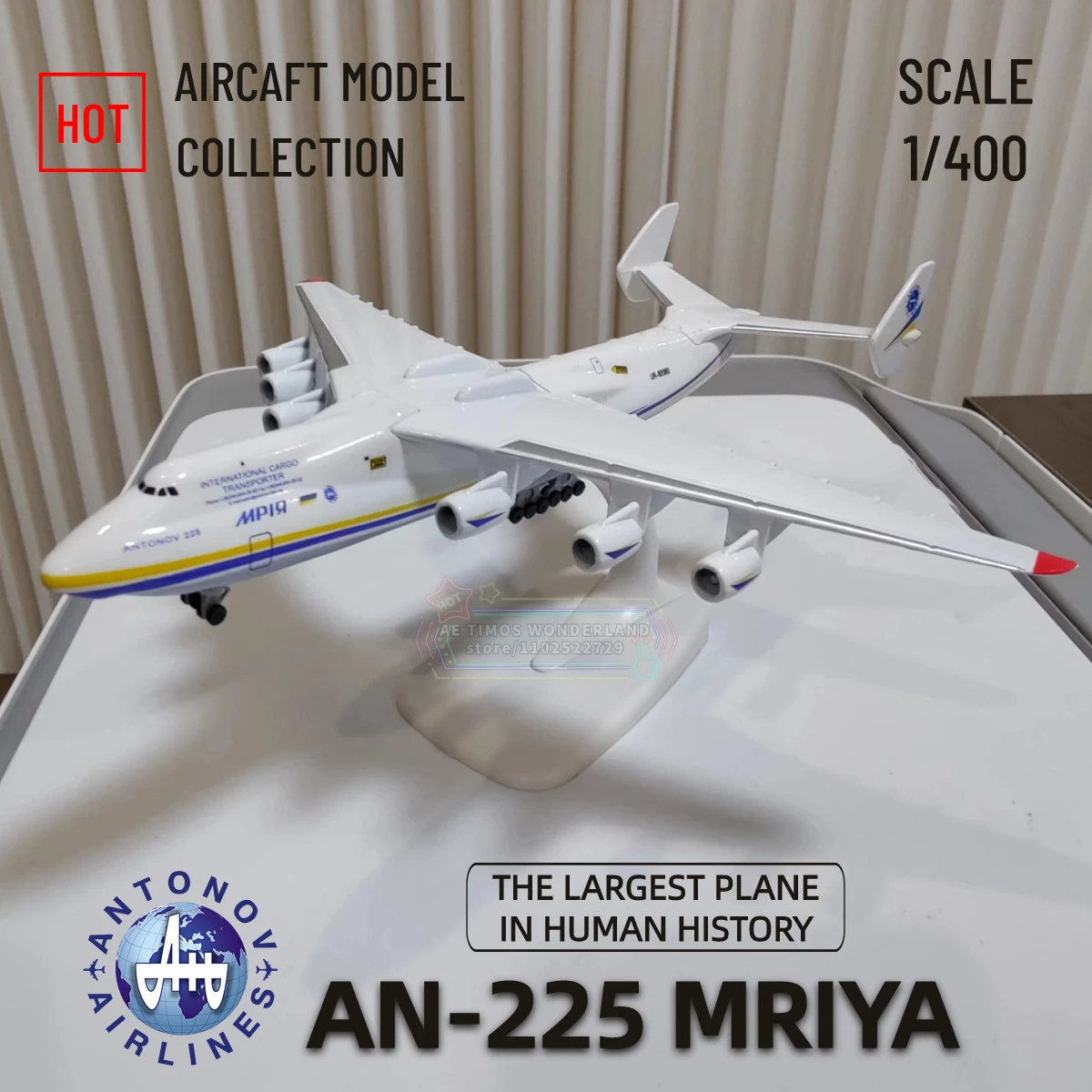 Ukraine Antonov AN225 Mriya Hercules Replica Aircraft Model Scale 1:400 Metal Aviation Airplane Miniature Xmas Kid Boy Gift Toy