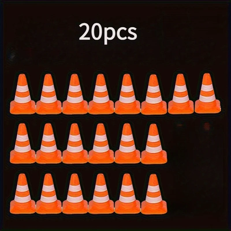 20Pcs Mini Traffic Cones, Plastic Mini Roadblock Signs, Miniature Traffic Scene Props, Diorama Model Landscape Decor Accessories