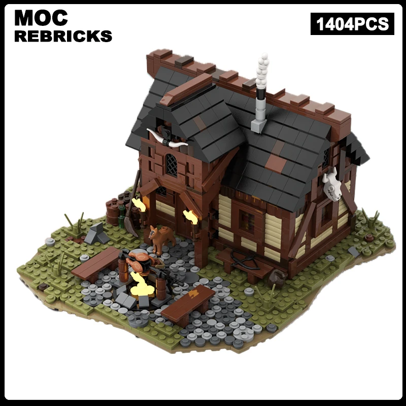 Medieval Street View Series Modular Building MOC Hunter Cave DIY Model Technical Bricks 1404PCS Assembly Kit Children Toys Gifts