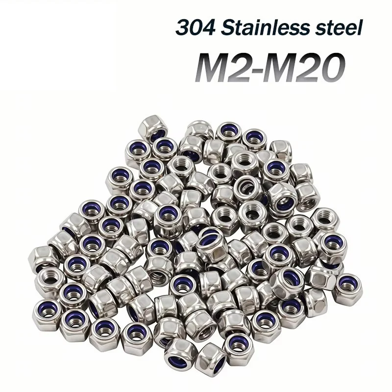 304 Stainless Steel Hexagon Anti-Slip Automatic Lock Nut M2 M2.5 M3 M4 M5 M6 M8 M10 M12 M14 M16 M20 Nylon Lock Nuts DIN985