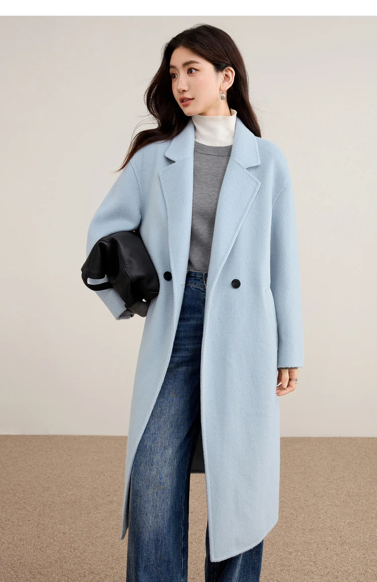 SENTUBILA Damen 100% Wolle Doppelseitiger Mantel Winter 2026 Anzug Reverskragen Klassischer Pendlerstil Langer Übermantel W54OA8779 – Detail 31