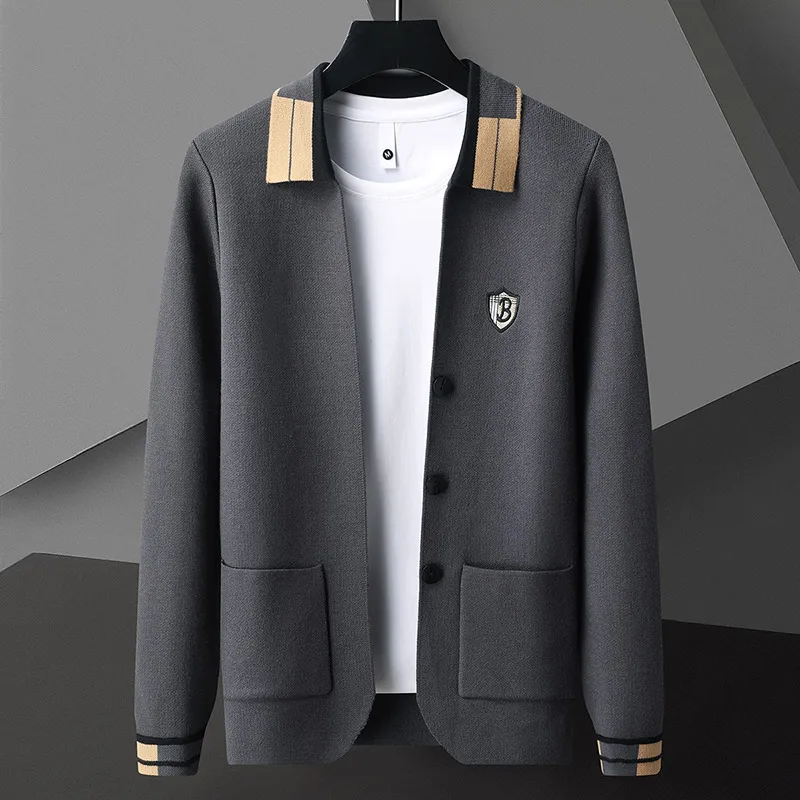 High Quality Spring and Autumn Business Casual Men\'s Solid Color Cardigan Fashionable Shield Embroidered Cardigan New Top M-4XL