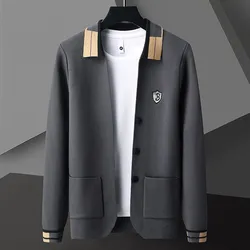 High Quality Spring and Autumn Business Casual Men's Solid Color Cardigan Fashionable Shield Embroidered Cardigan New Top M-4XL