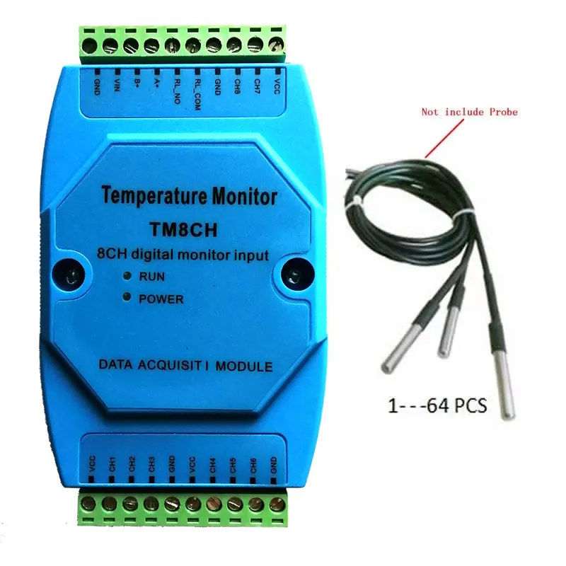 RS485 Temperature Detector DS18B20 Multi-channel Acquisition Of 8 Channels, 64 Probe Multi-channel Temperature Transmitter.