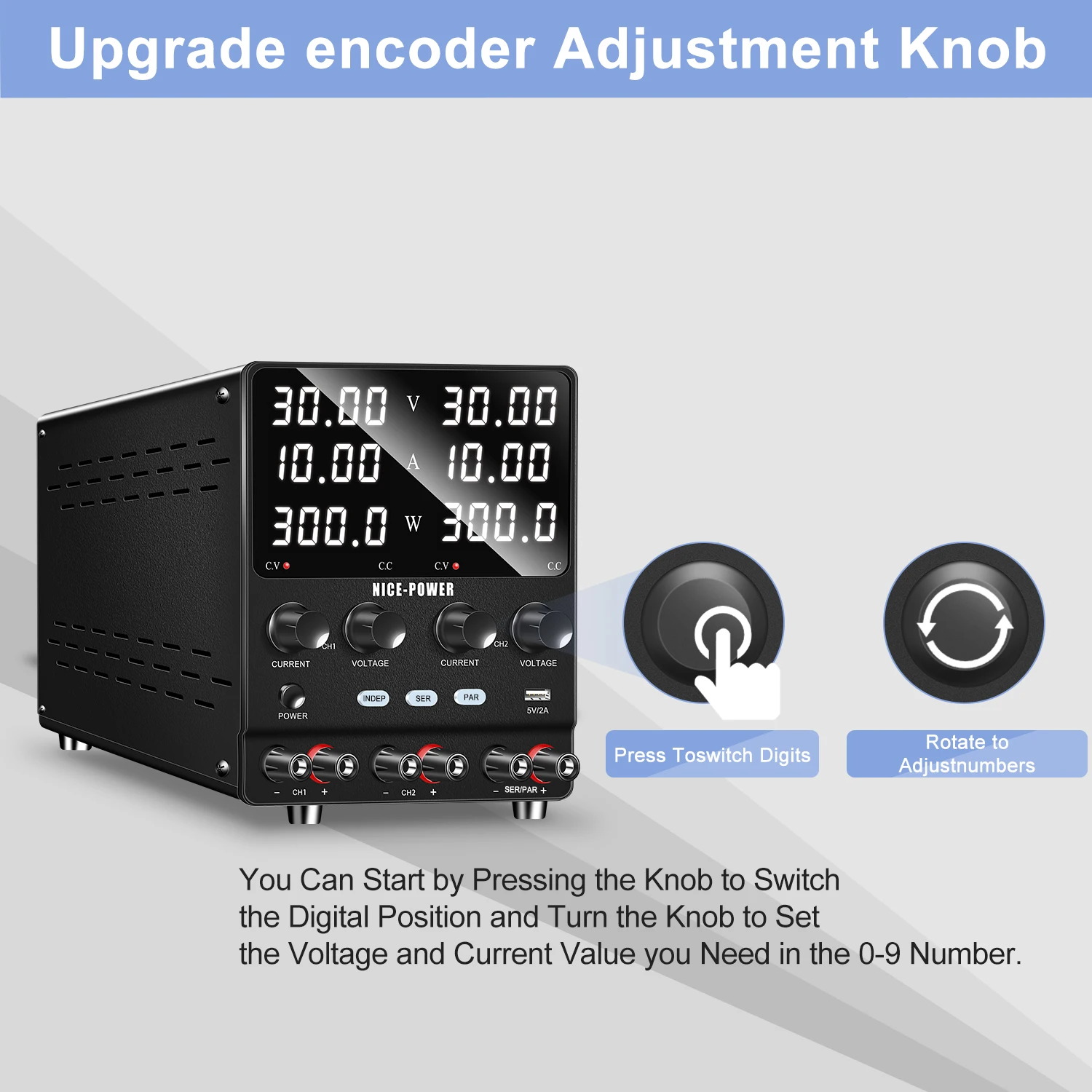 NICE-POWER Dual-Channel DC Power Supply 30V 10A,Adjustable Switching Regulated Power Supply, Series Parallel Independent 60V120V