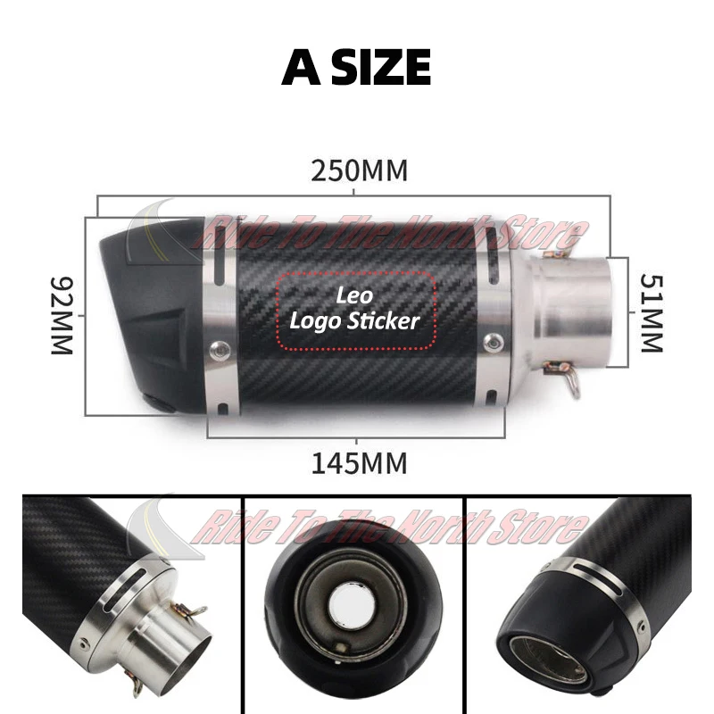 51mm leo Motorcycle Exhaust Muffler for R6 Ninja250/400 Z400/900/1000 R1/3/6/15 MT07/09 FZ6N CBR300 GSXR250/600/750/1000 K8 Etc
