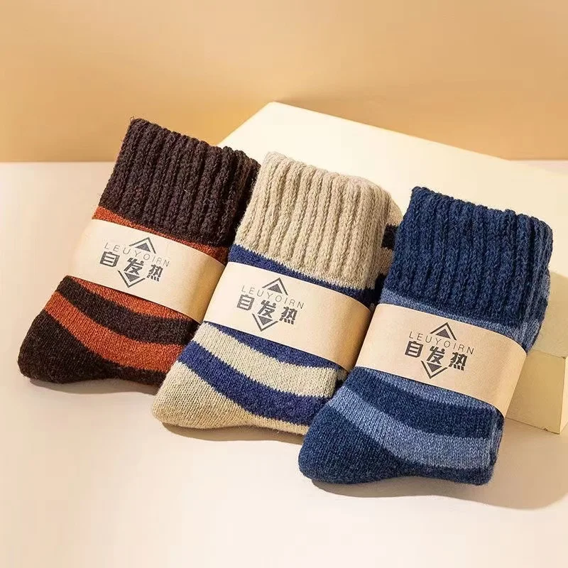 5pairs/Lot Men\'s Socks Winter Premium Wool Super Thickened To Keep Warm Snow Socks Thickened Loop Comfort Mid-tube Socks EU38-46