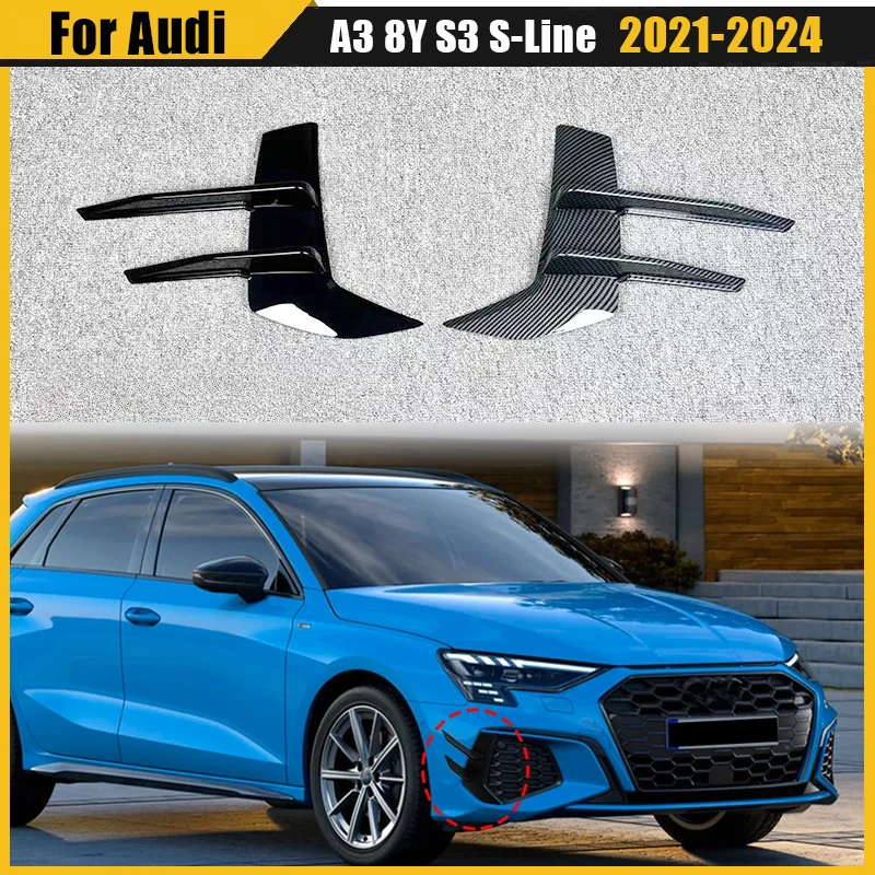 

For Audi A3 8Y S3 S-Line 2021 2022 2023 2024 Front Bumper Side Air Vent Trim Intake Frame Grille Splitter Spoiler Body Kit