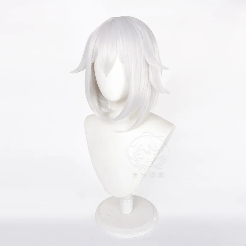 Spiel Charakter Paimon Cosplay Perücken Genshin Impact Kostüm Zubehör Frau Silber Bob Haarschnitt Halloween Bühne Leistung Perücken