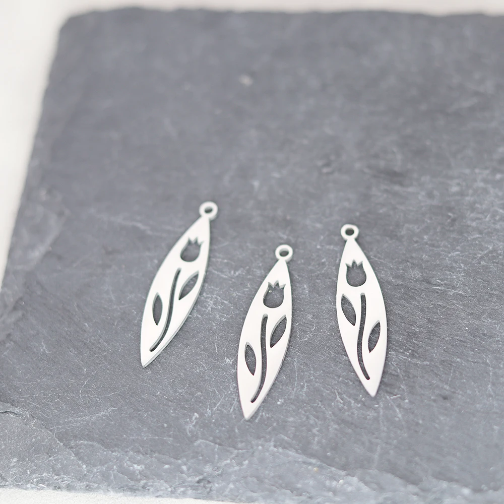 3PCS Women\'s Earrings Exquisite Tulip Flower Charms Stainless Steel Pendant for Jewelry Making DIY Craft Necklace Girl Accessory