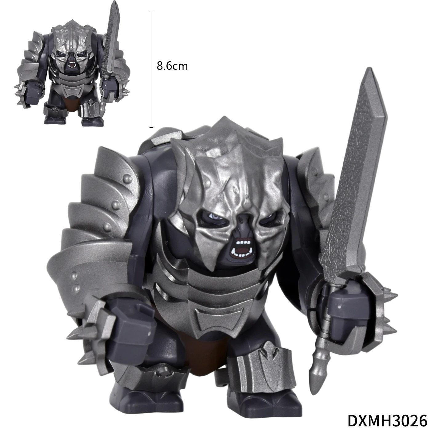 DIY LOTR Mittelalterliche Armee Troll Baustein-Set mit Rostiger Rüstung und Vielfältigen Zubehörteilen, Große Bewegliche Ziegelstein-Figur