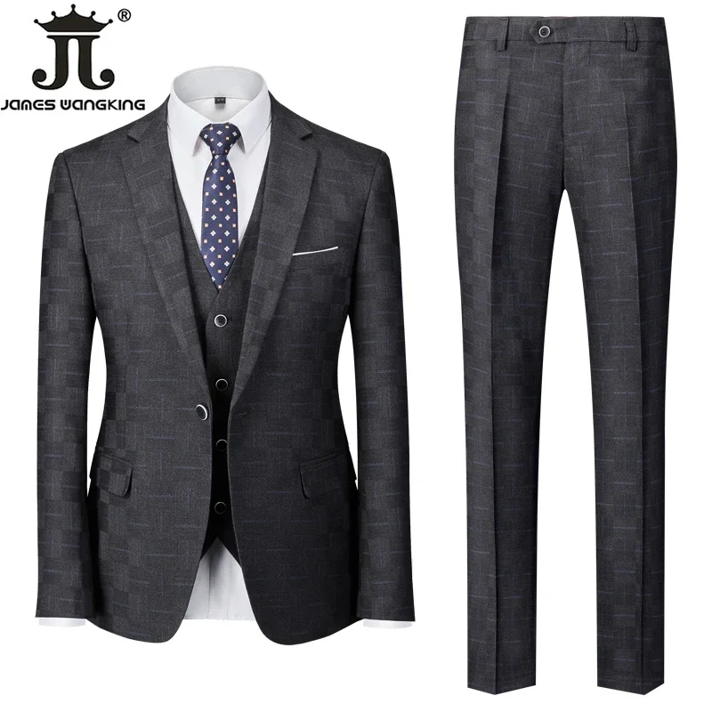 Jacket Vest Pants High -end Brand Plaid Official Business Office Suit 3Pcs or 2pcs Set Bride\'s Wedding Dress Party Male Suits