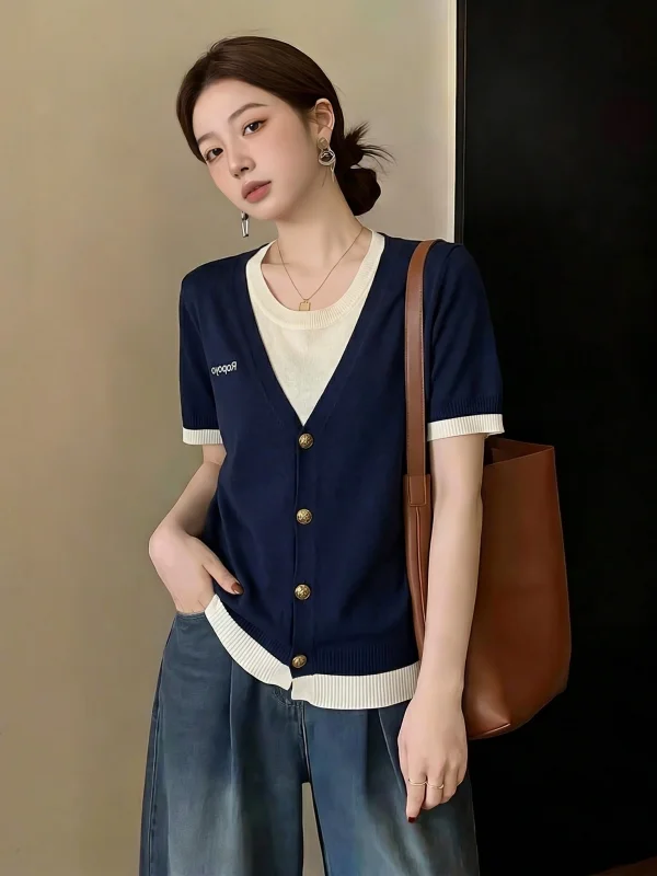

Slimming plus Size Women's Short Sleeve T-Shirt Summer 2026 New Style Korean Version Loose Fit Knitted Top