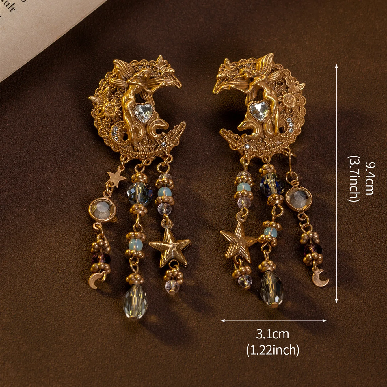 Copper Alloy Vintage Earrings Heart Star Moon Goddess Portrait Multi-element Drop Earrings Women Daily Wear Jewelry