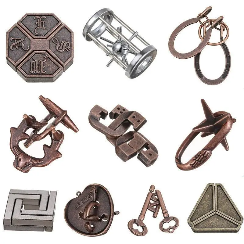 Hoog IQ hersenverbranding speelgoed, gouden cicade beschietingen, educatief hoefijzerslot, ontgrendeling van intelligentie voor kinderen met negen schakels, allemaal