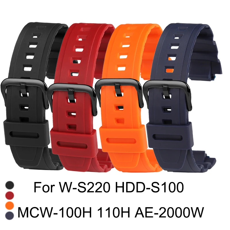 16mm resin rubber silicagel watchstrap orange blue black red waterproof watchband for Casio W-S220 HDD-S100 MCW-100 110HAE-2000W