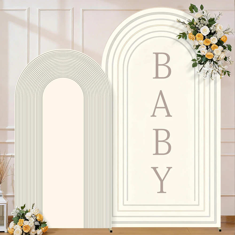 Gold Stripes Baby Shower Arch Cover Background for Custom Newborn 1st Birthday Party Decor Elastic Arched Photography Backdrop