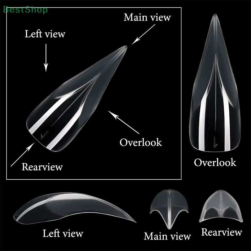 ♥ Extension d'ongles Stiletto court et incurvé, double forme, griffe de chat 3D, acrylique sculptural, moules à couverture complète, 70/140 pièces