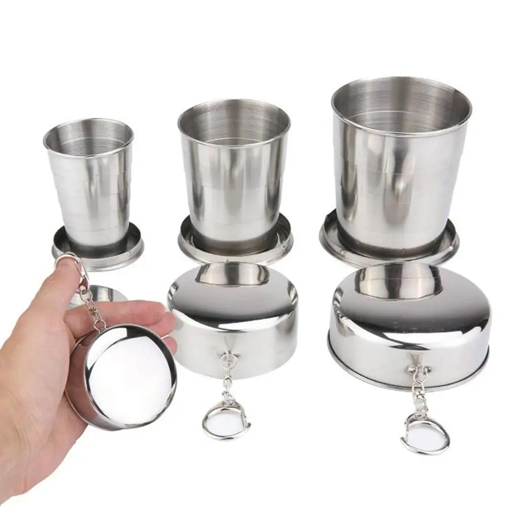 Stainless Steel Folding Cup Portable Water Drinking Cup Retractable Telescopic Collapsible Cups For Outdoor Travel With Keychain