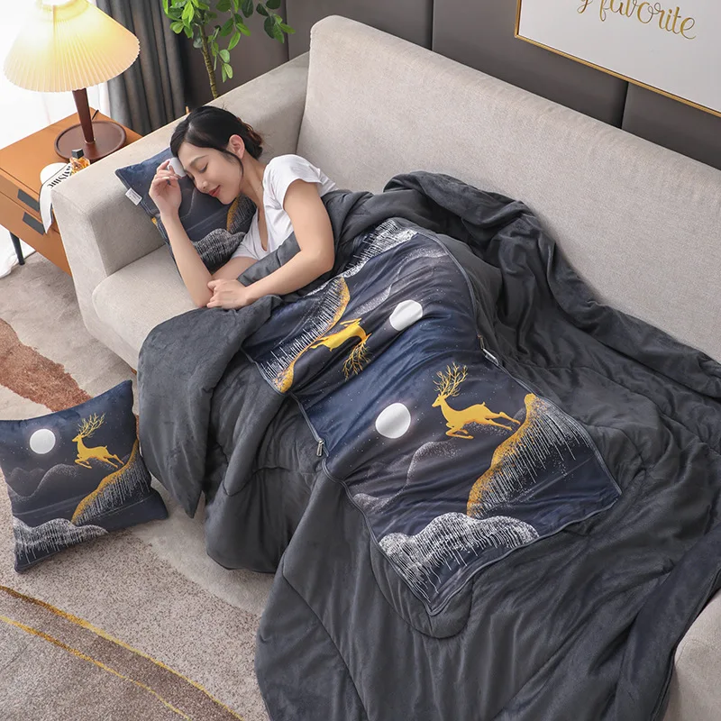 Compact Portable 2 in 1 Pillow Blanket Soft Foldable Cushion for Travel Outdoor Home Office Car Nap Time