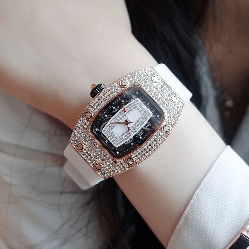 Watches for Women Silicone Strap Sports Quartz Tonneau Watch Girl\'s Diamond Wristwatch Reloj Mujer Elegante