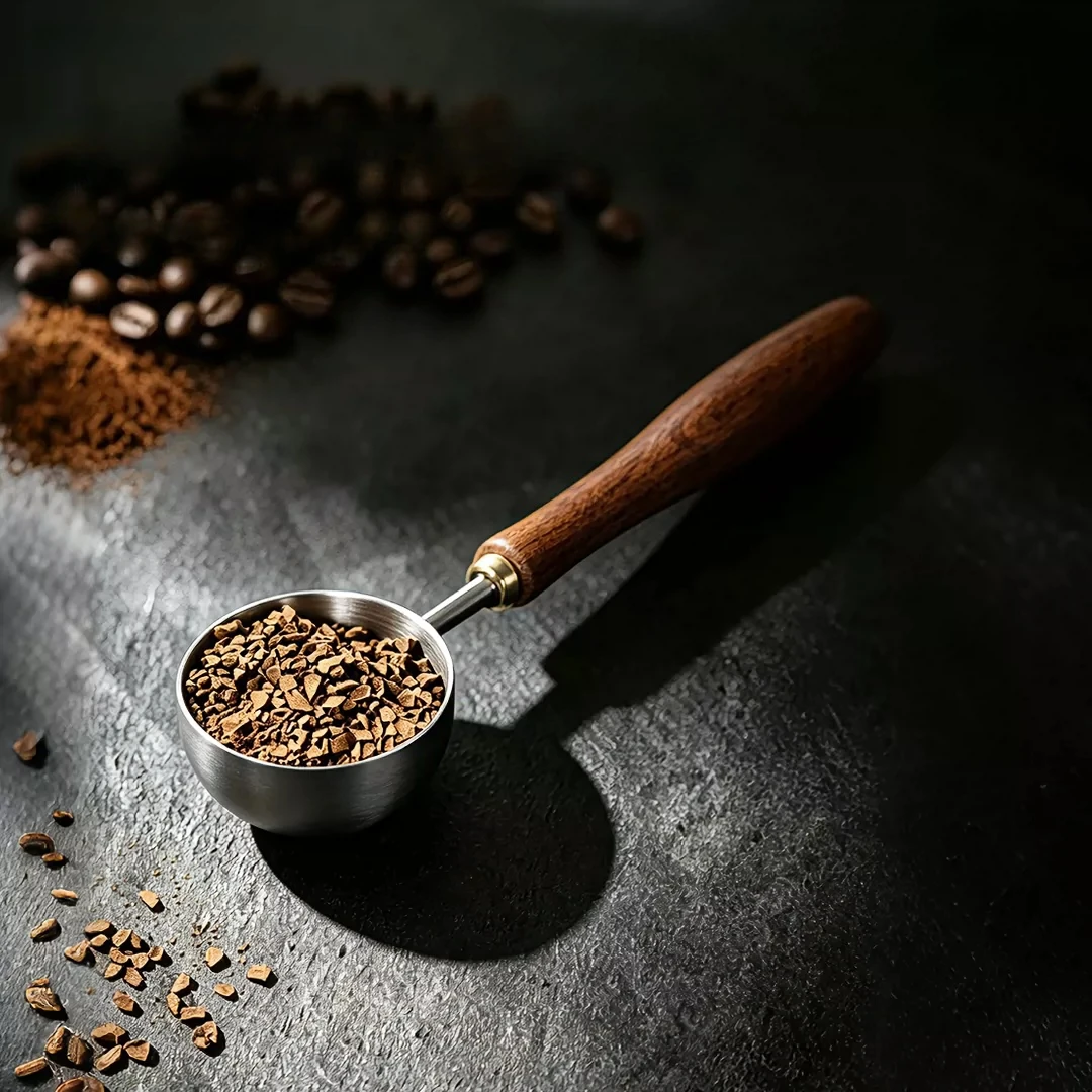 25ml Wooden Handle Stainless Steel Coffee Scoop Tablespoon Measuring Spoon Walnut Wood Long Handle Coffee Spoons Cafe Decoration