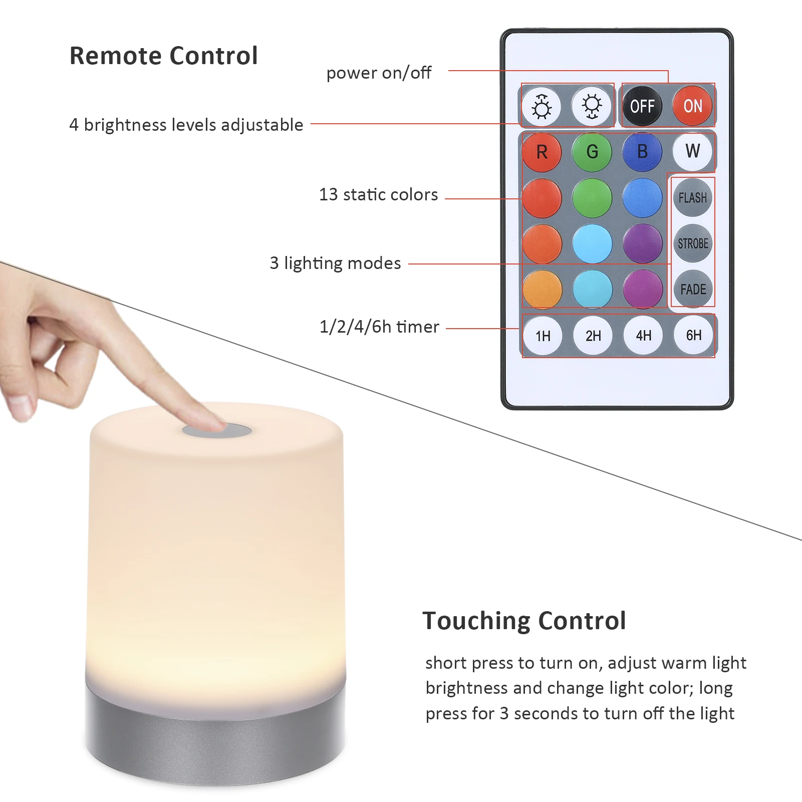 Remote Touching Control Night Light 13 Colors 3Modes Dimmer Night Lamp S-mart Bedside Lamp RGB Color USB Rechargeable Night Lamp