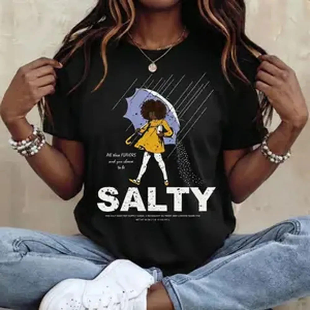 Black Salty Girl with Umbrella T-Shirt | Rainy Day | Sarcastic Funny Shirt | Women's Vintage Tee | African American | Gift For Black Women