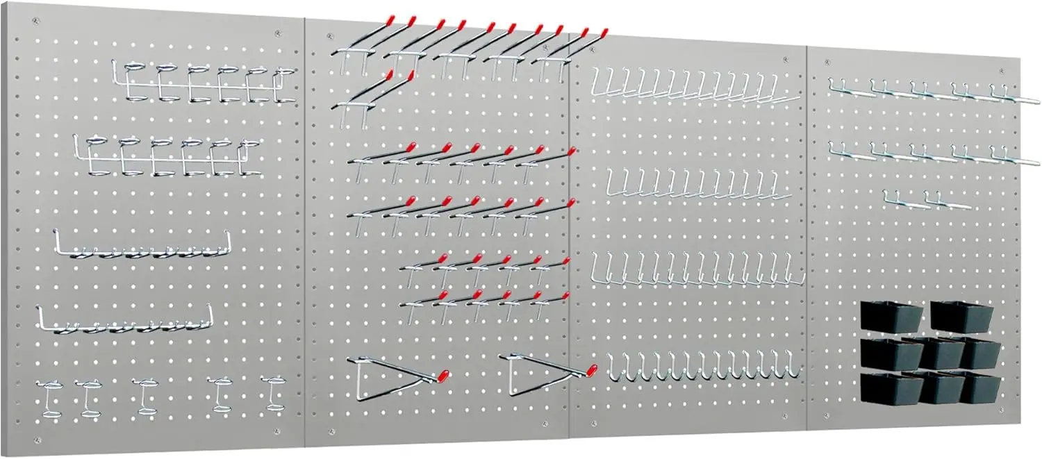 Metal Pegboard Wall Organizer, 128 PC Pegboard System, Easy to Install Storage with Hooks, Bins, and Tool Organizer for Wall, Cr