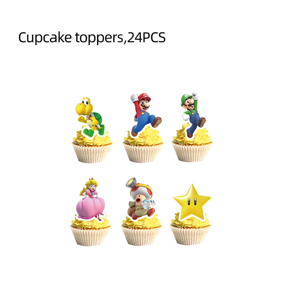 Super Bros Thema Verjaardagsfeest Decoratie Marios Perzik Prinses Taart Topper Servies Papier Cup Cake Decor Baby Shower Benodigdheden