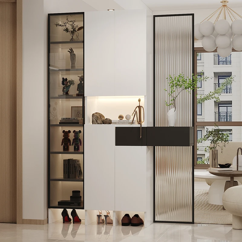 Modern living room bookshelf shoe cabinet high-end glass decorative screen light luxury storage shoe cabinet is integrated home