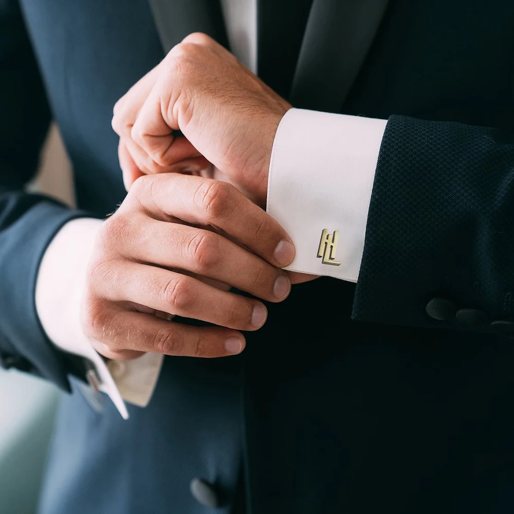Personalized Vertical Intertwined Two Initial Cufflinks Stainless Steel Custom Monogram Minimalist Formal Accessory For Groom