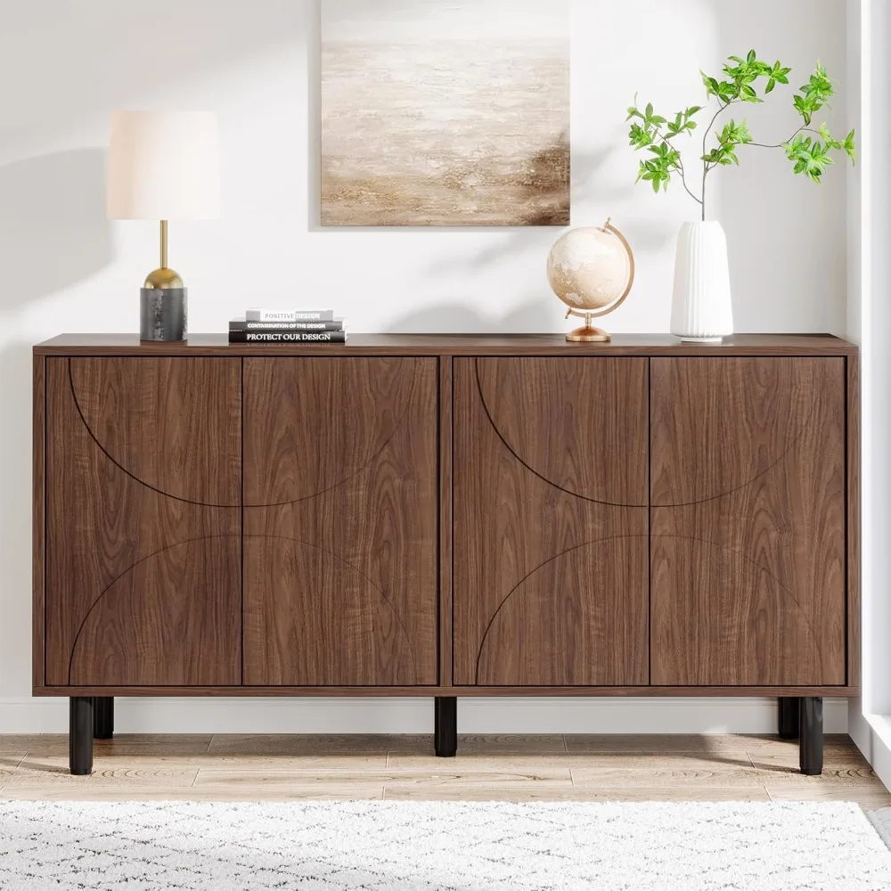 

Side Panel Buffet Cabinet with Storage Space, 55 Inch Medieval Modern Accent Storage Cabinet with 4 Doors and Adjustable Shelves