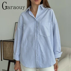 Garaouy primavera donna monopetto camicette Vintage risvolto colletto manica lunga ufficio signora camicia femminile Chic tasca Top Blusas