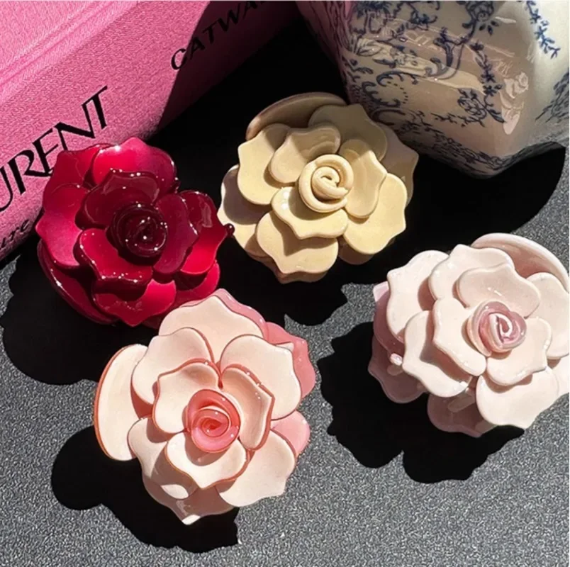 

Sweet French Three-dimensional Camellia Hair Claw Acetate Elegant Flower Crab Hair Clips Hair Accessories Hairpin for Women Girl