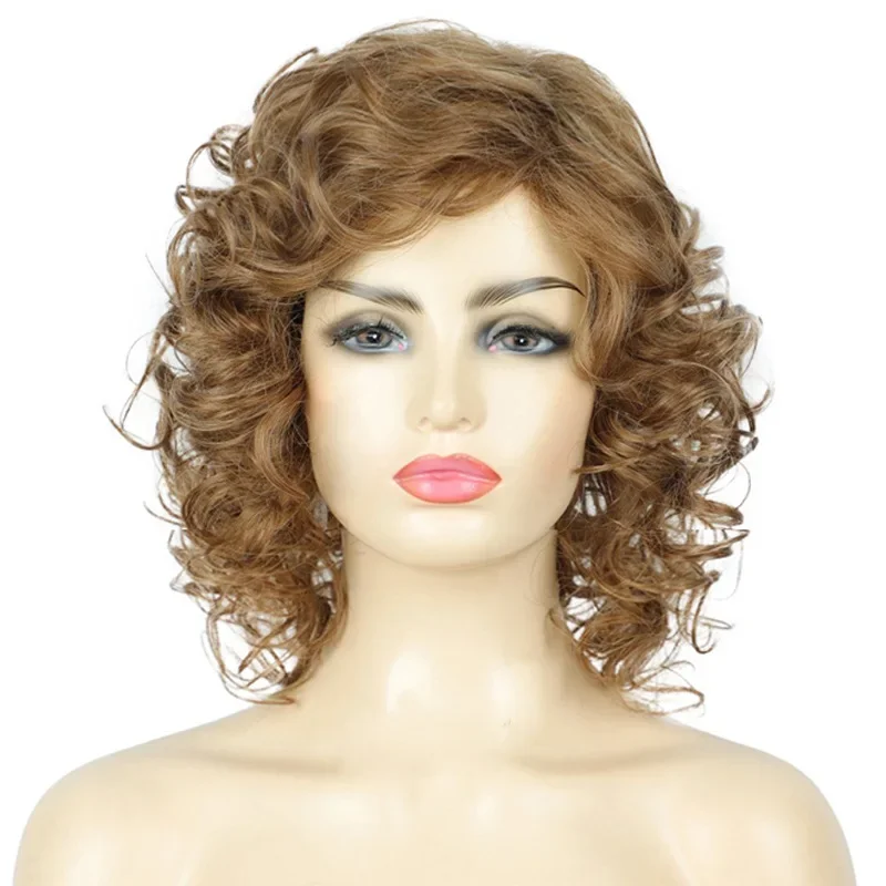 Short Curly Synthetic Brown Wigs for Women Daily Party Wear Fake Hair High Temperature Fiber