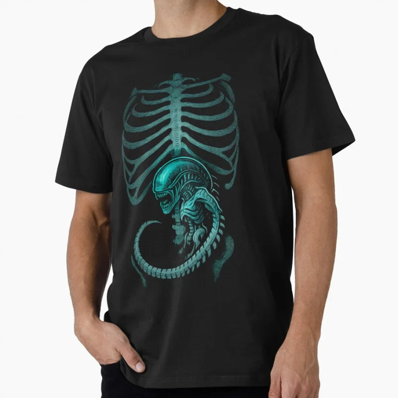 

Alien Souvenir, x ray 80s vintage Horro movie Sacry Space Monster hunter Xenomorph Gift T-shirt Large size Topss-6xl 100% cotton