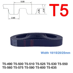 T5 고무 타이밍 벨트 피치 길이 490 500 510 525 530 550 560 575 590 600 635mm 동기 벨트, 너비 10mm, 15mm, 20mm, 25mm, 1 개