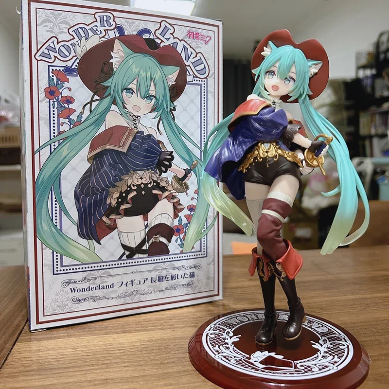 Original Taito Hatsune Miku Figure Wonderland Puss In Boots Anime Action Figurines Collection Model Statue Doll Toys Kid Gift