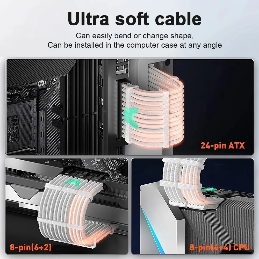 ATX 24PIN GPU PCI-E 8PIN RGB Colorful Module Cables Computer 18AWG PSU Power Supply Extension Cable Kit