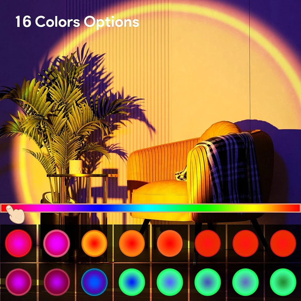 Sunset Lamp Projection Led Lights with Remote, 16 Colors Night Light Rainbow 4 Modes Setting for Photography/Selfie/Party/Home