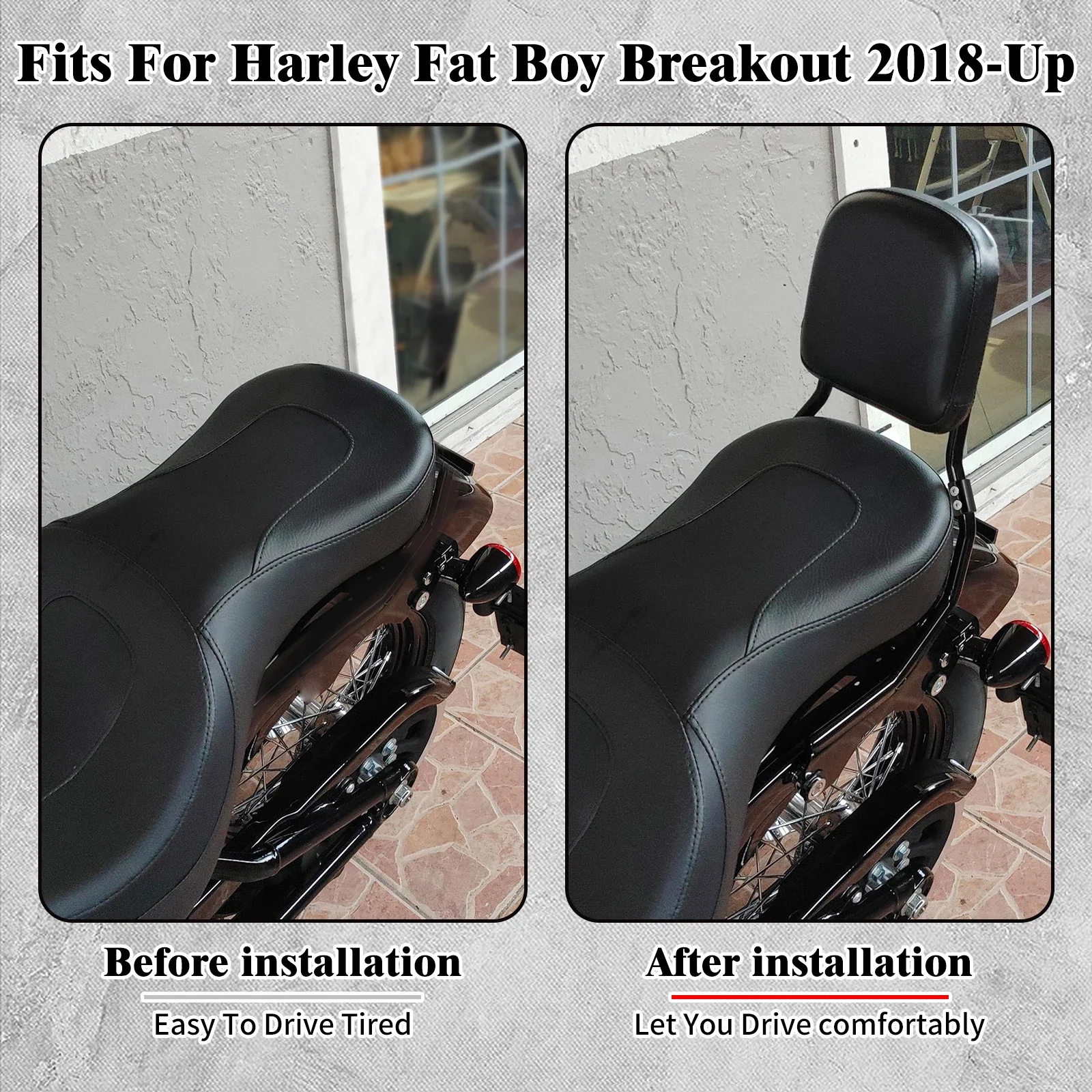 Rear Backrest Motorcycle Passenger Sissy Bar Backrests Detachable Back For Harley Softail Fat Boy FLFB Breakout FXBR 18-Up Black