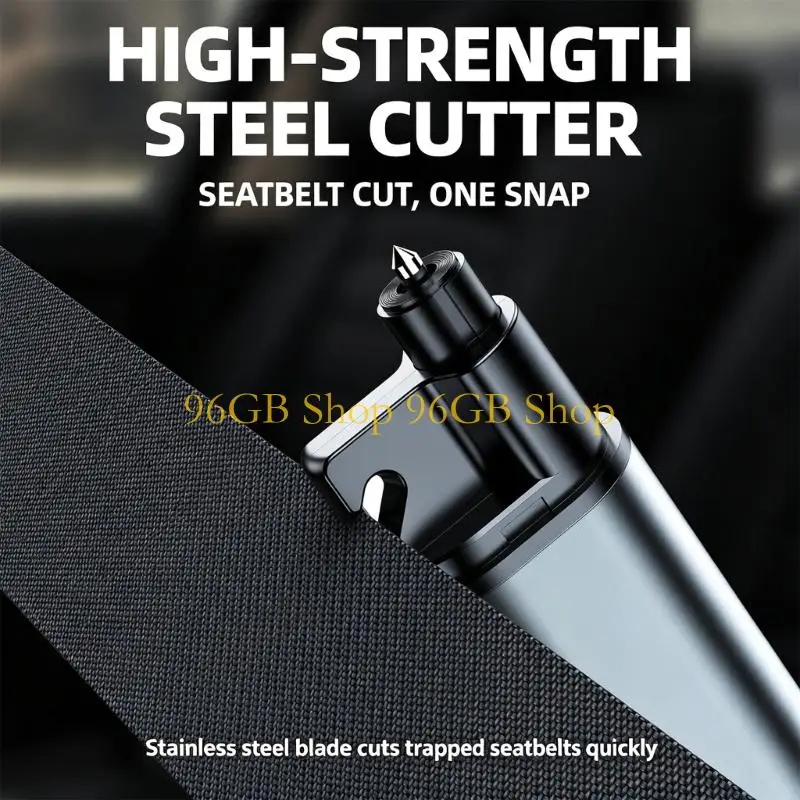 96GB Vehicle Escape Tool with LED Emergency Light, Integrated Pointed Glass Breaker, Recessed Belt Cutter, and Two Side-Mounted