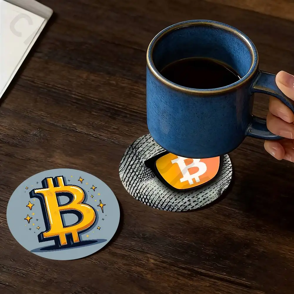 Bitcoin Cryptocurrency Btc Wooden Cup Coaster Tea Coffee Beverage Colour Printing Cup Mat Home Restaurant Decorations