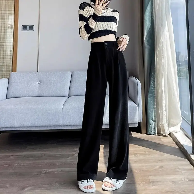 Fashion narrow version wide leg pants for women in spring and autumn new solid color high waisted straight leg floor pants