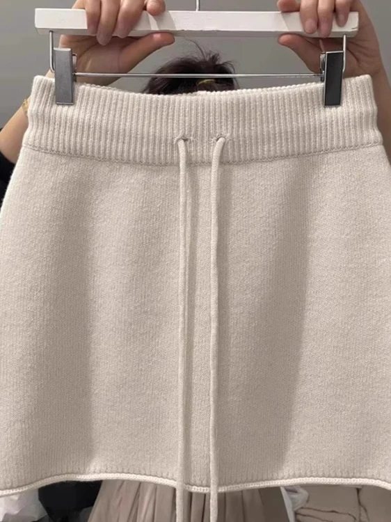 

Korean High Waist A-Line Knitted Skirt Women's Autumn Winter Small Size Ele ort Skirt Commute Simple Polyester Fiber