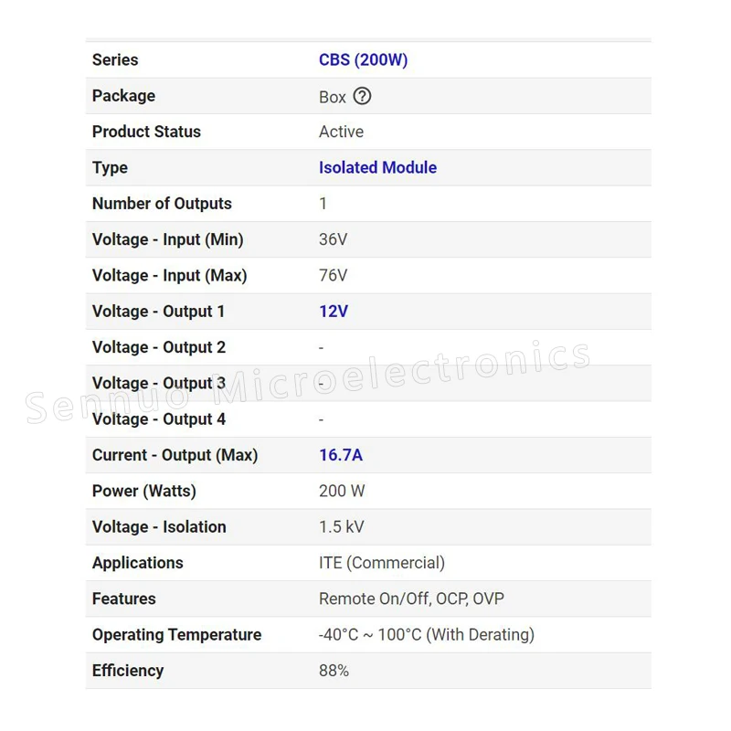 1Pcs New CBS2004812-T  DC DC CONVERTER 12V 200W Isolated Module DC DC Converter 1 Output 12V 16.7A 36V - 76V Input